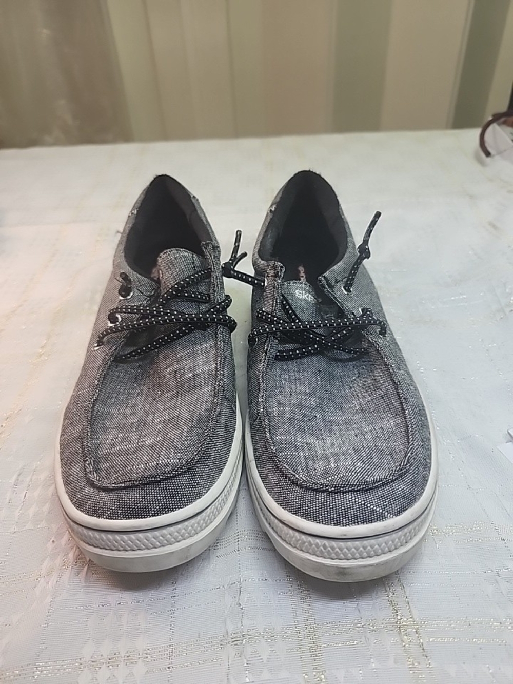 Skechers Women's Gray Slip-On Loafers with Polka Dot Laces